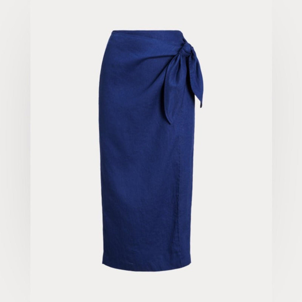 Lauren Ralph Lauren Linen Wrap Midi Skirt in Indigo Sail, Size 4 New w/Tag