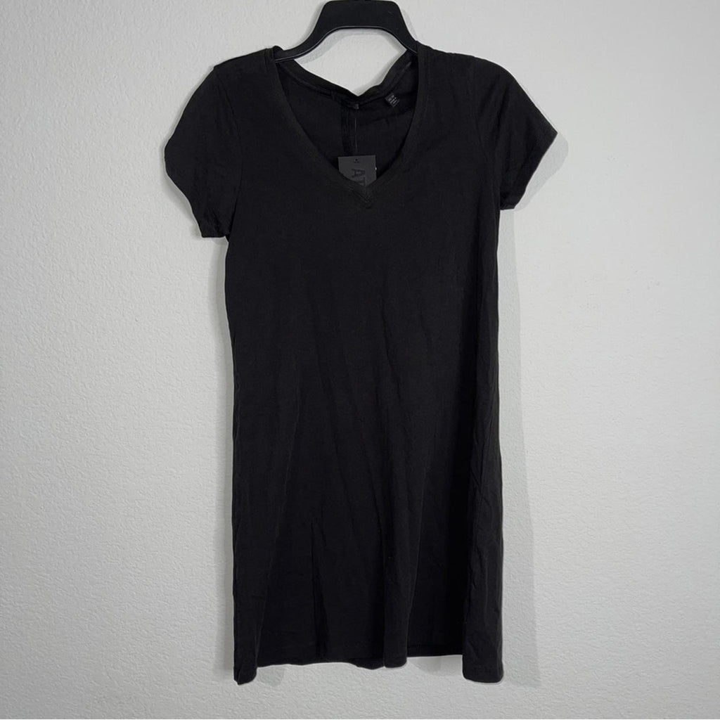 ATM Cotton Jersey V-Neck Mini T-Shirt Dress in Black, Size XS NEW w/Tag $195