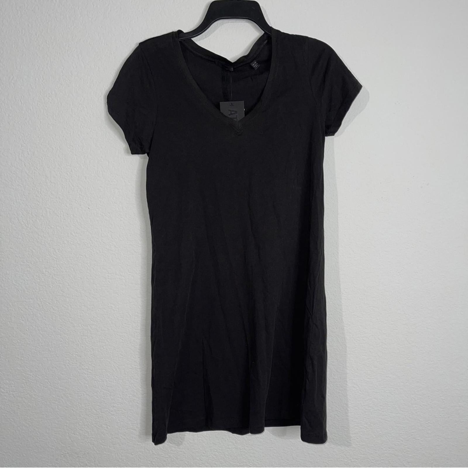 ATM Cotton Jersey V-Neck Mini T-Shirt Dress in Black, Size XS NEW w/Tag $195
