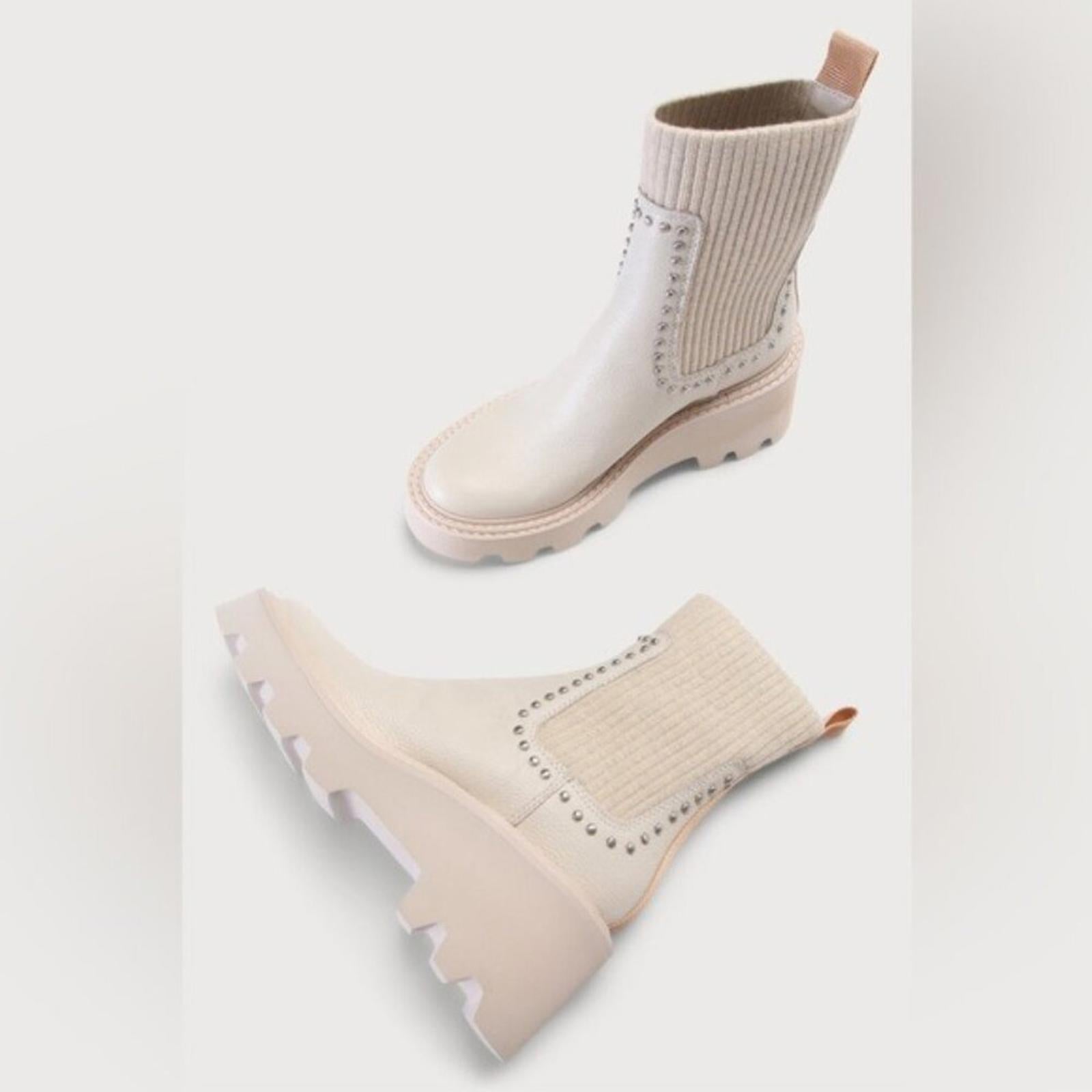NEW Dolce Vita Hoven Stud H2O Waterproof Chelsea Boots, Ivory Leather Size 9.5