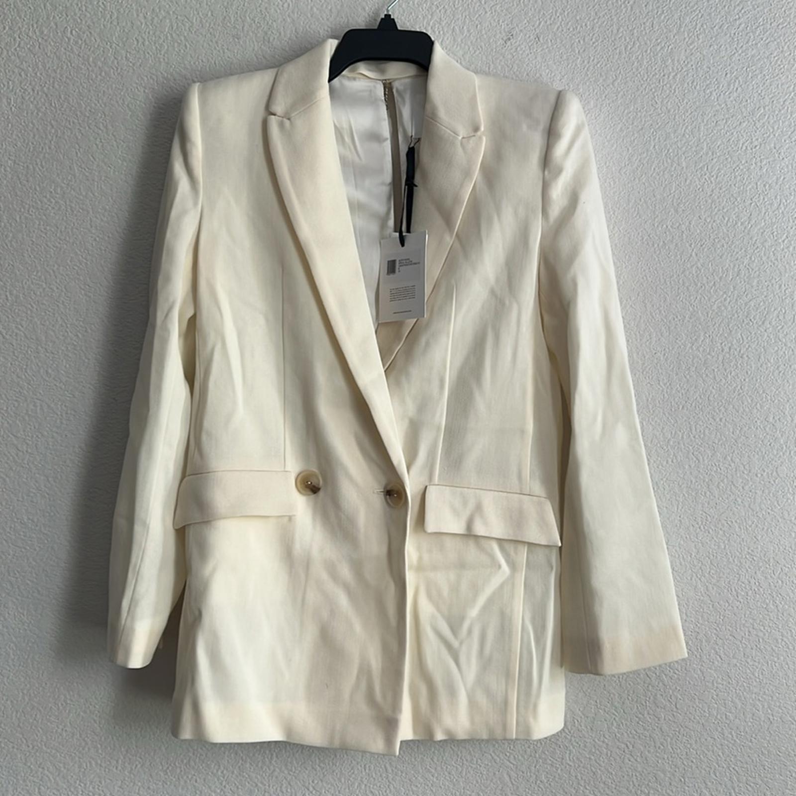 Galvan London Spinal Chain Embellished Blazer in Off White/Silver, NWT, Size 2