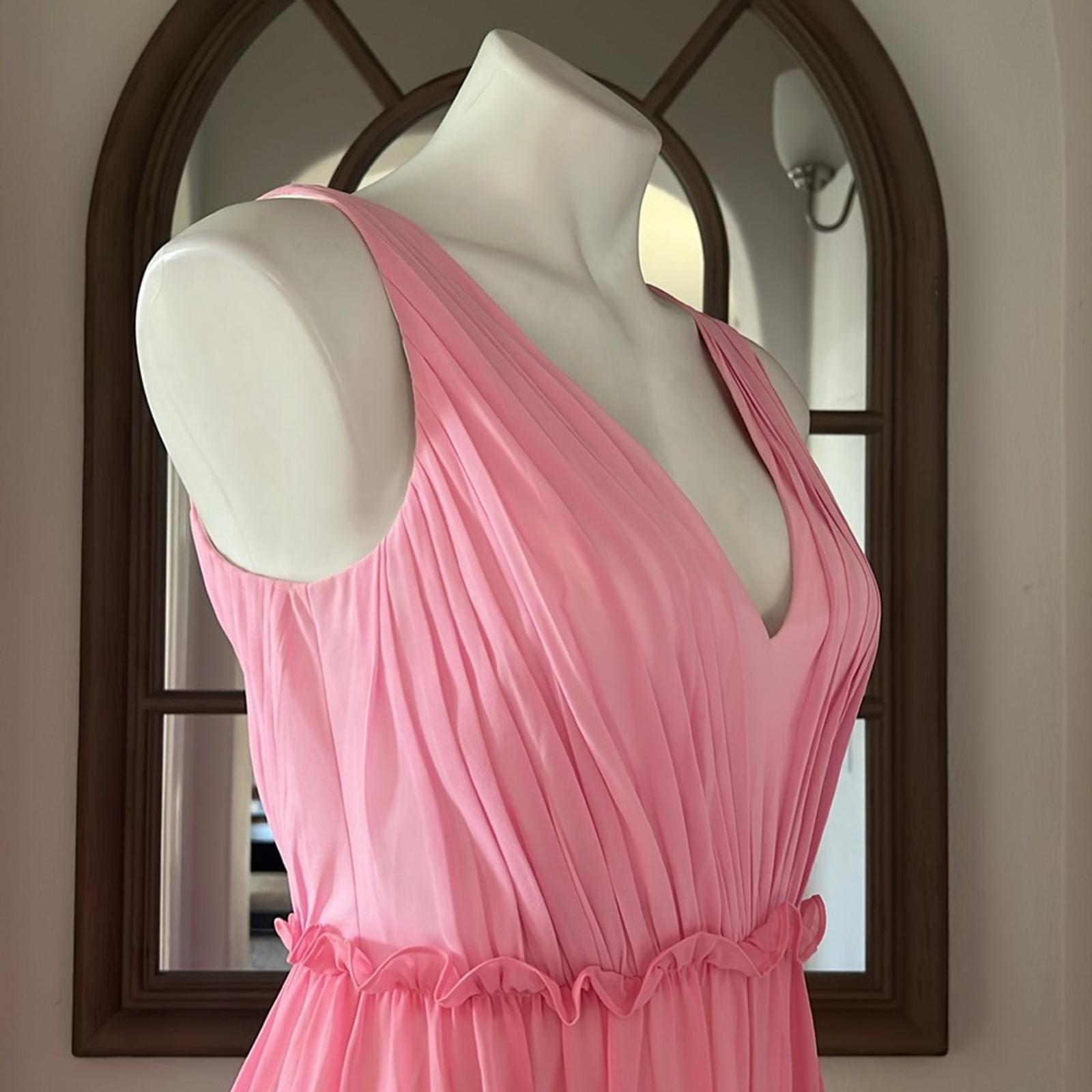 Aidan Mattox V-Neck Ciffon Color-Block Tiered Maxi Gown in Pink, Size 0 NWT $330