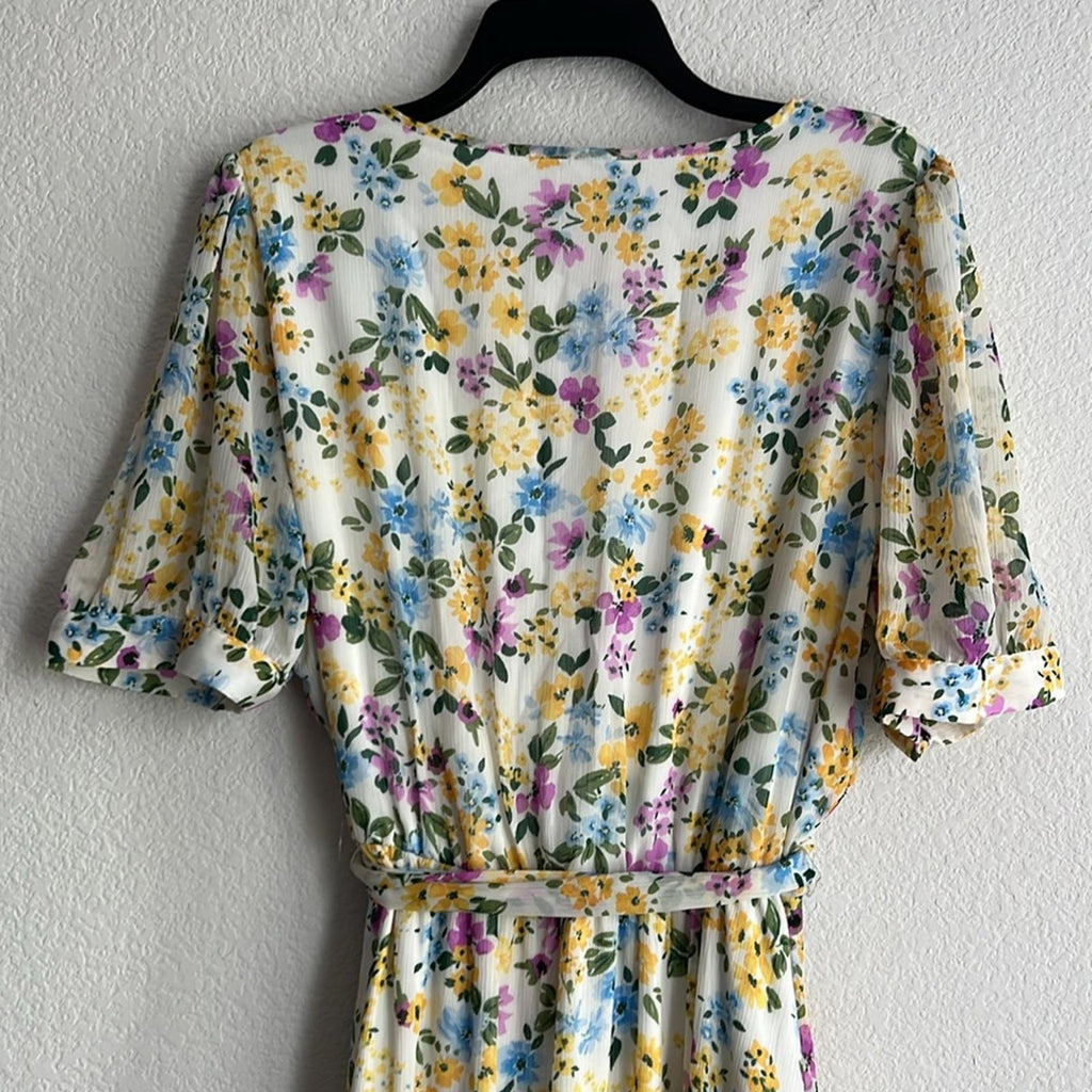 Calvin Klein Floral Chiffon Peasant Maxi Dress, Size 16 EXCELLENT Retail $139