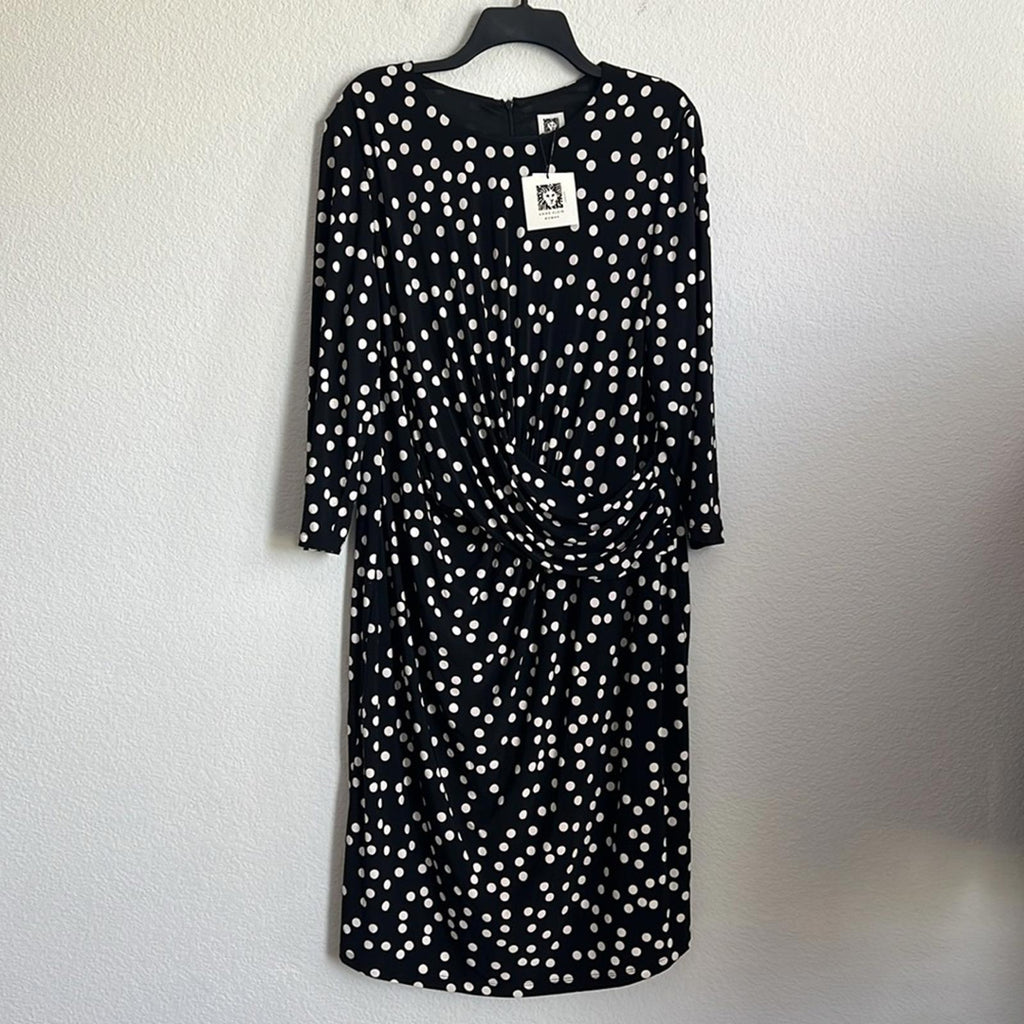Anne Klein Women’s Plus Polka Dot 3/4 Sleeve Cocktail Dress in B/W, NWT, Size 2X