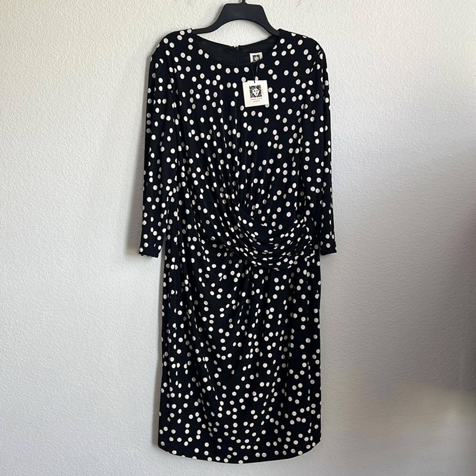 Anne Klein Women’s Plus Polka Dot 3/4 Sleeve Cocktail Dress in B/W, NWT, Size 2X