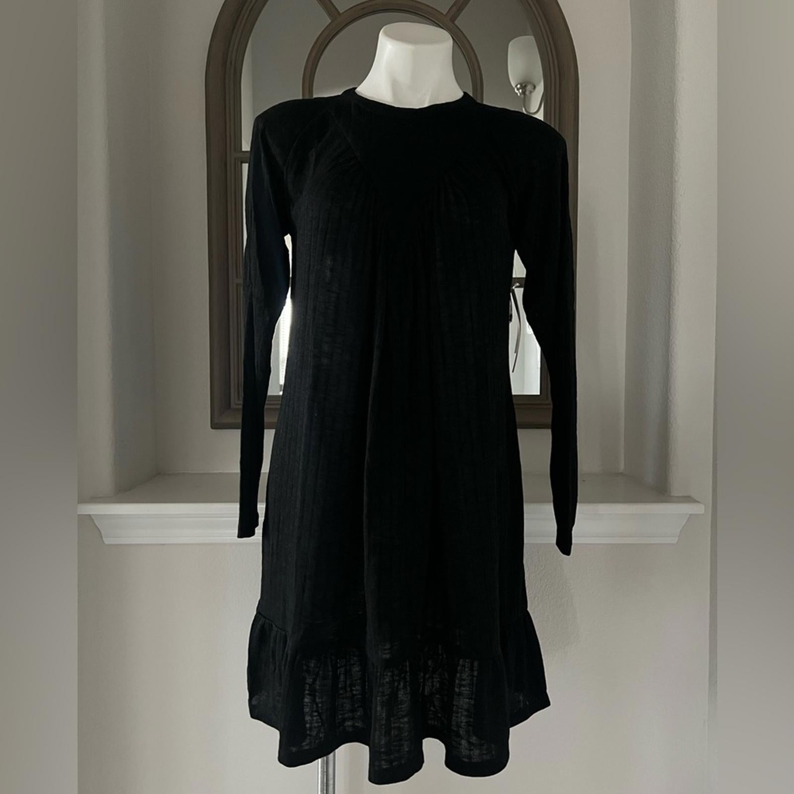 AQUA Long Sleeve Knit Smocked Dress, Black Size S New w/Tag Retail $78