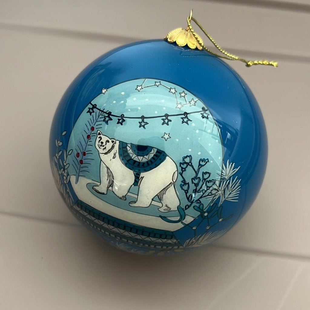 Li Bien Glass Ornament, White Polar Bear Snow Globe, New in Box