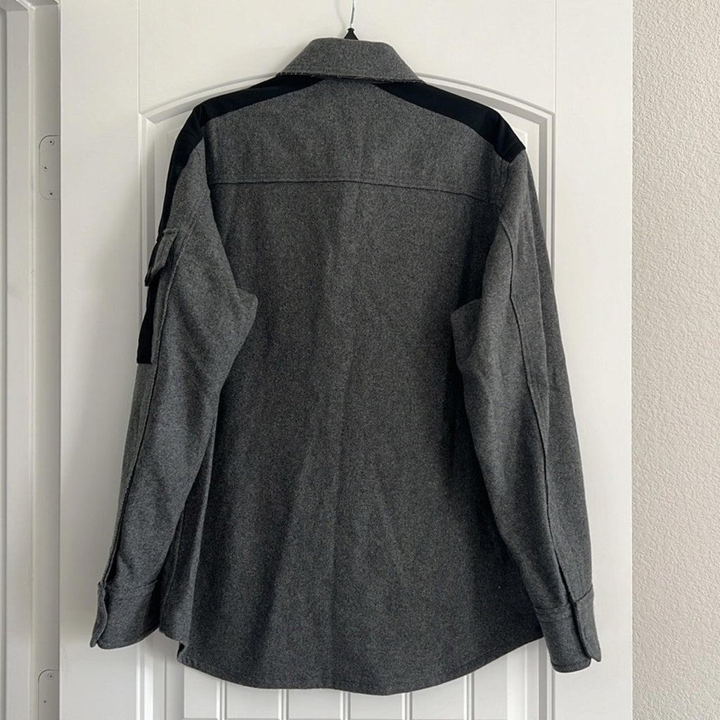 Helmut Lang Wool-Blend Flannel Shirt in Grey Melange, Size M New w/ Tag $595
