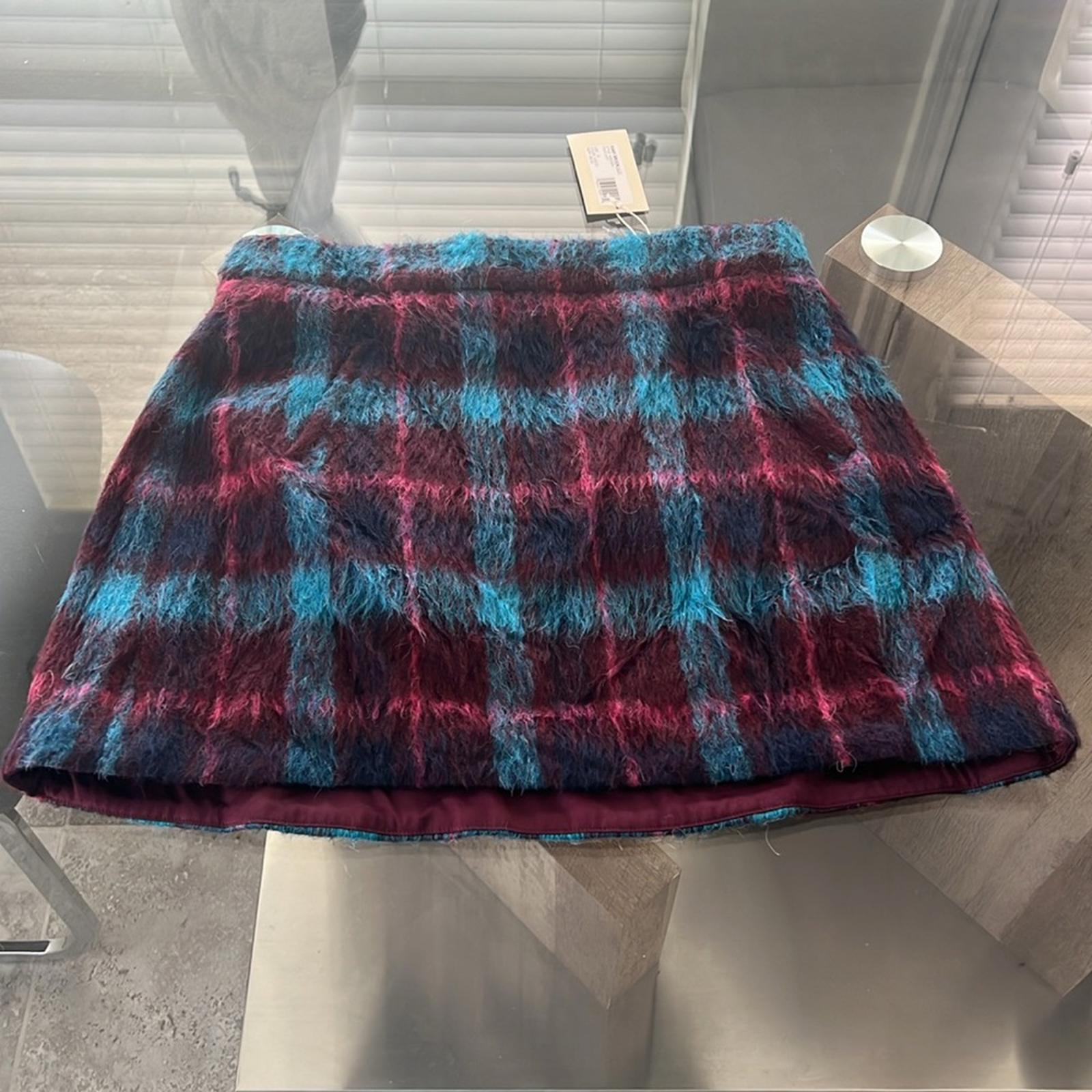 Ramy Brook Cienna Plaid Wool Blend Skirt Sangria/Gemstone Size 10 New w/Tag
