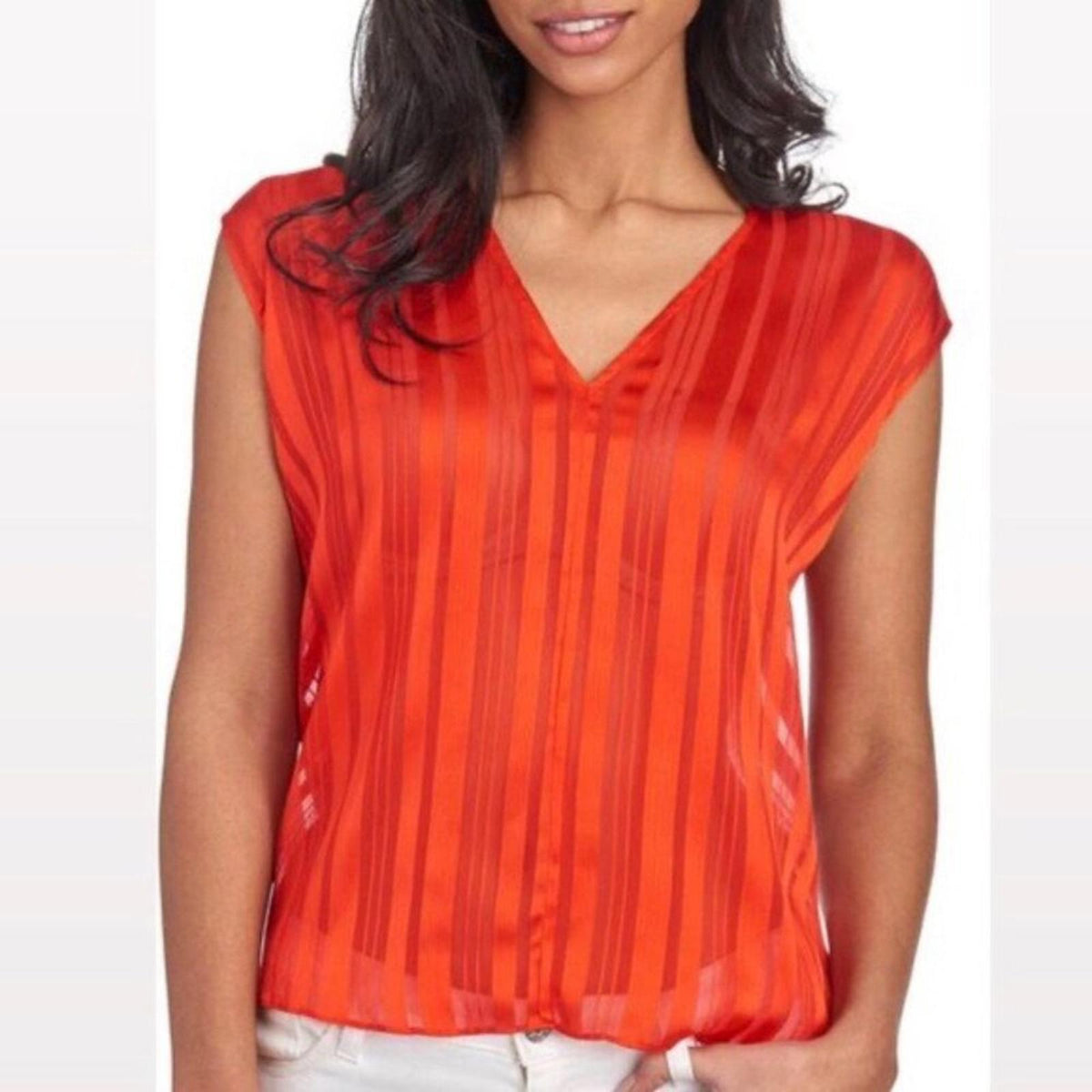 Rachel Roy Neon Tigerlily Burnout Silky Top, Red/Orange Size L New w/Tag
