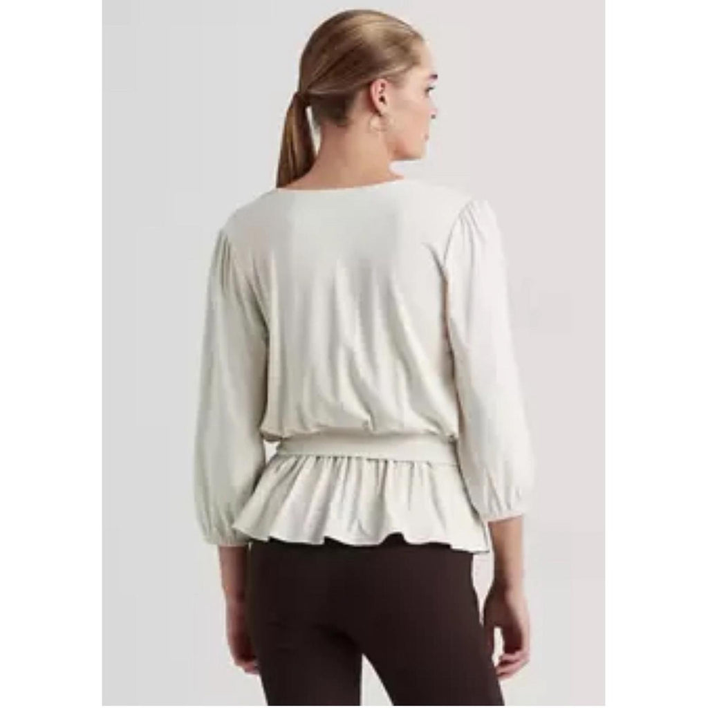 Lauren Ralph Lauren Jersey Peplum Blouse in WinterCream, Size XXL New w/Tag