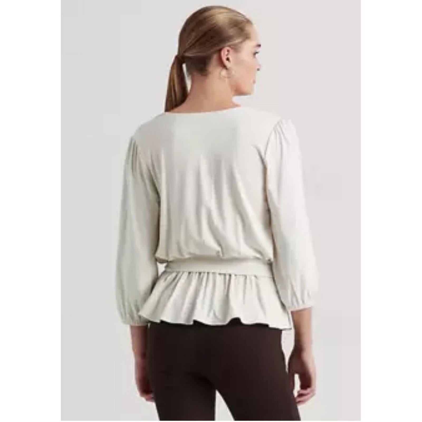 Lauren Ralph Lauren Jersey Peplum Blouse in WinterCream, Size XXL New w/Tag