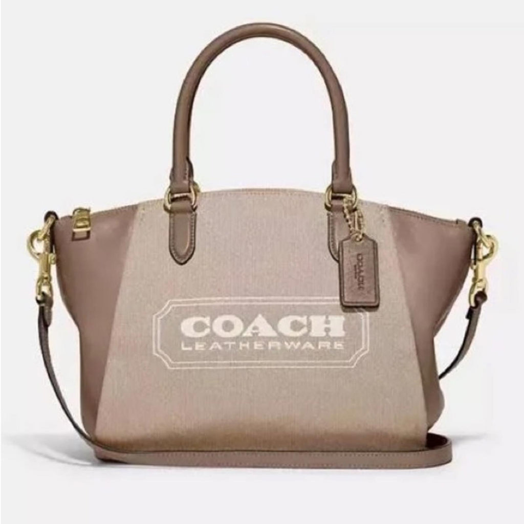 NEW Coach Badge Jacquard Elise Satchel in Chalk Taupe