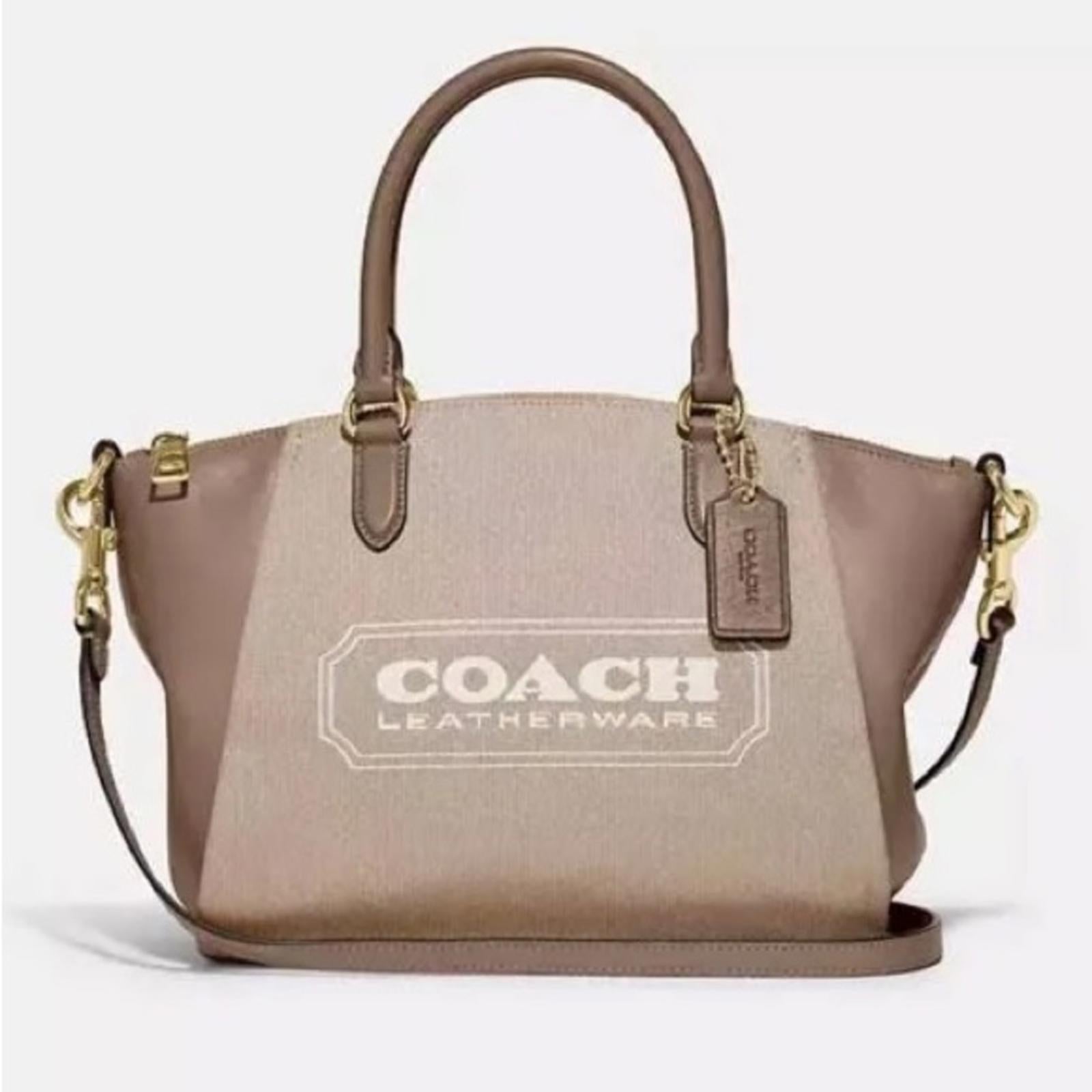 NEW Coach Badge Jacquard Elise Satchel in Chalk Taupe