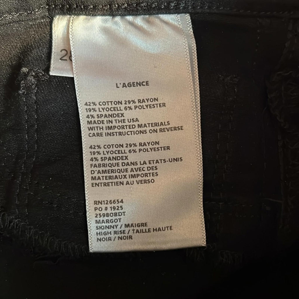L’Agence Margot Skinny High-Rise Jeans in Black, Size 28 NEW