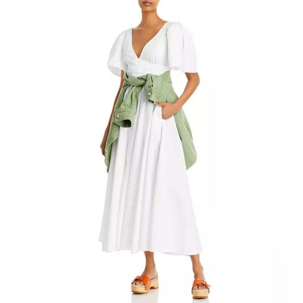 Rhode Margot Cotton Flutter Sleeve Maxi Dress in White, NWT, Size 4