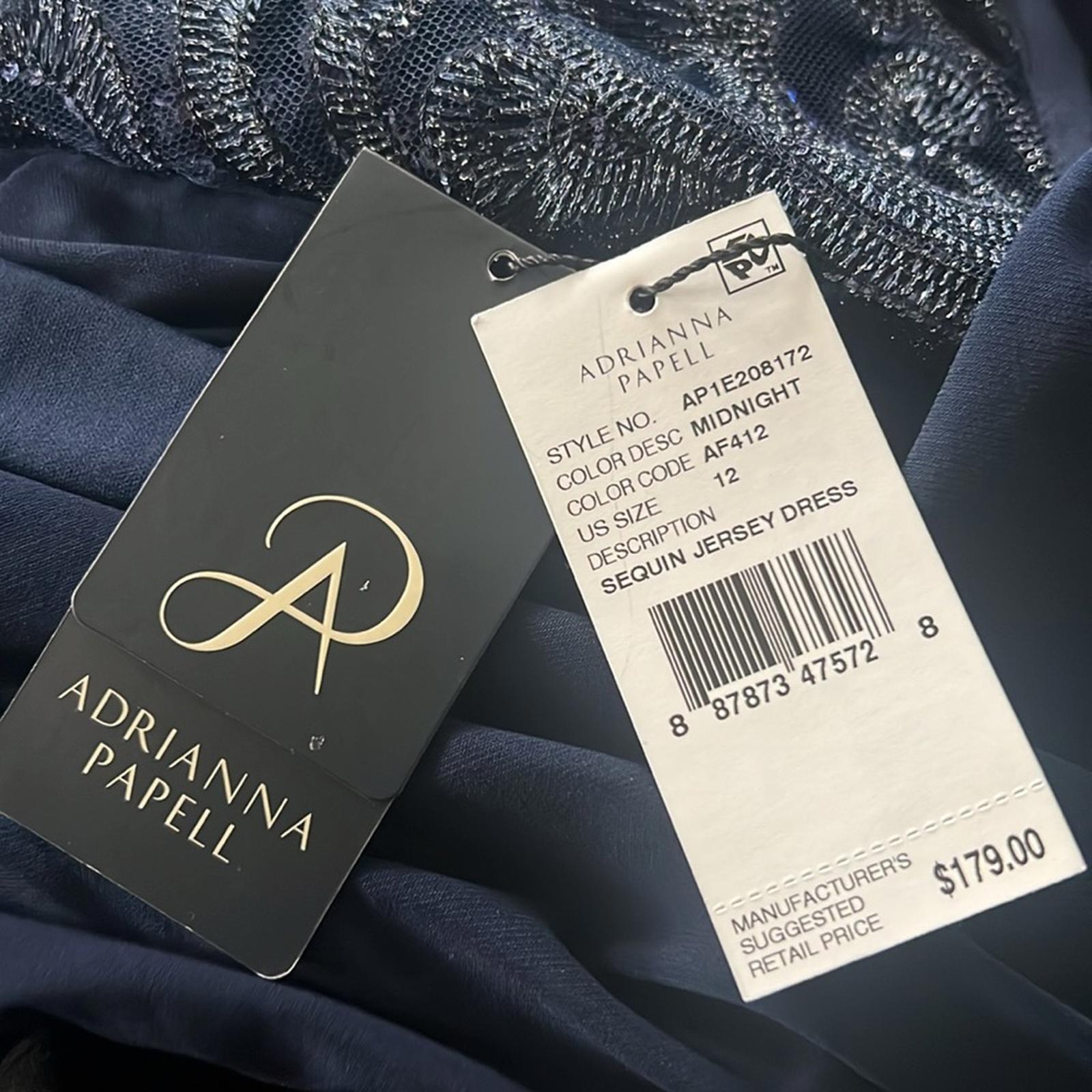 Adrianna Papell Sequin Jersey Dress in Midnight/Navy, NWT, Size 12
