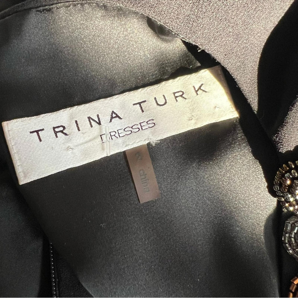 Trina Turk Black Mini Dress w/Beaded V-Neck, Size 2 Excellent!