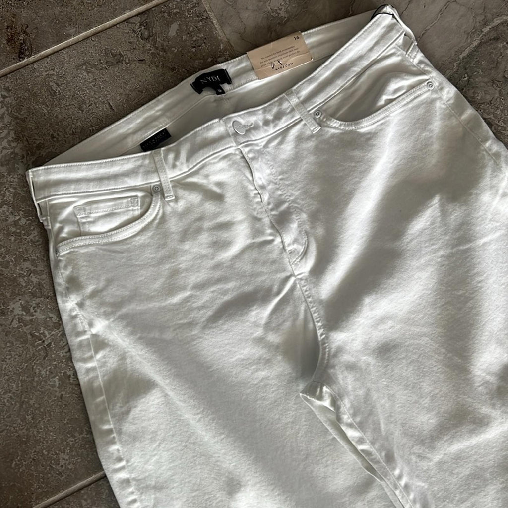 NYDJ Teresa High Waist Fray Hem Wide Leg Jeans, in White Size 16, New w/Tag