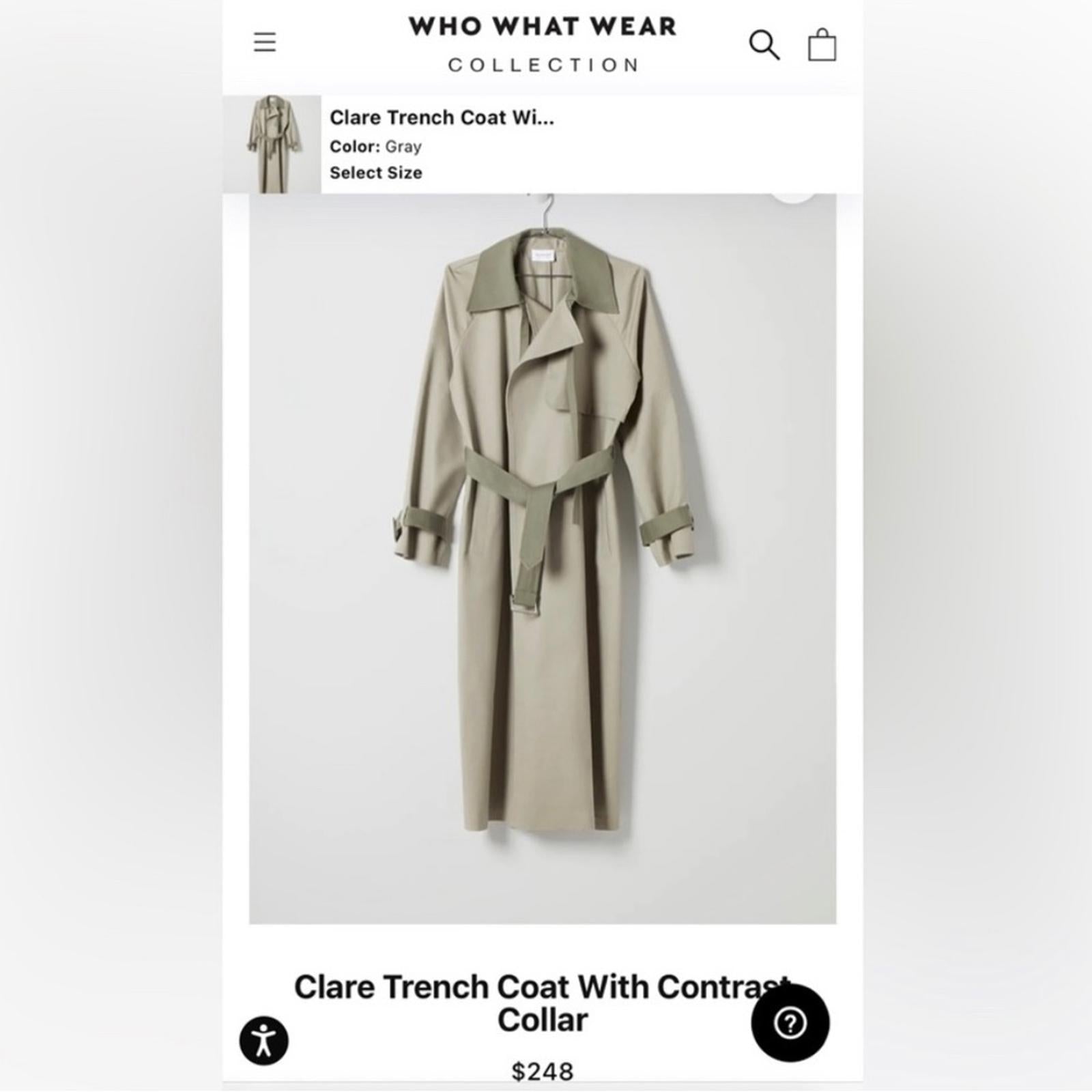 Who What Wear Clare Trench Coat with Contrast Collar Size XS, New w/Tag