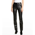 Staud Chisel Vegan Leather Straight-Leg Pants, Black High Waist Size 12 NEW $350