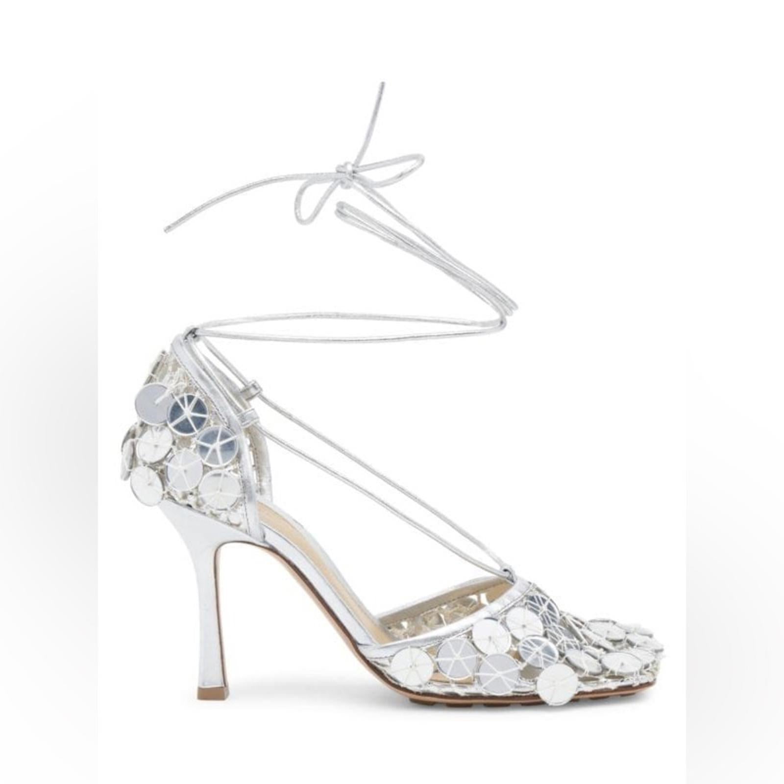Bottega Veneta Embellished Metallic Wrap Pumps, Size 39.5 NEW +Padded Dust Bags