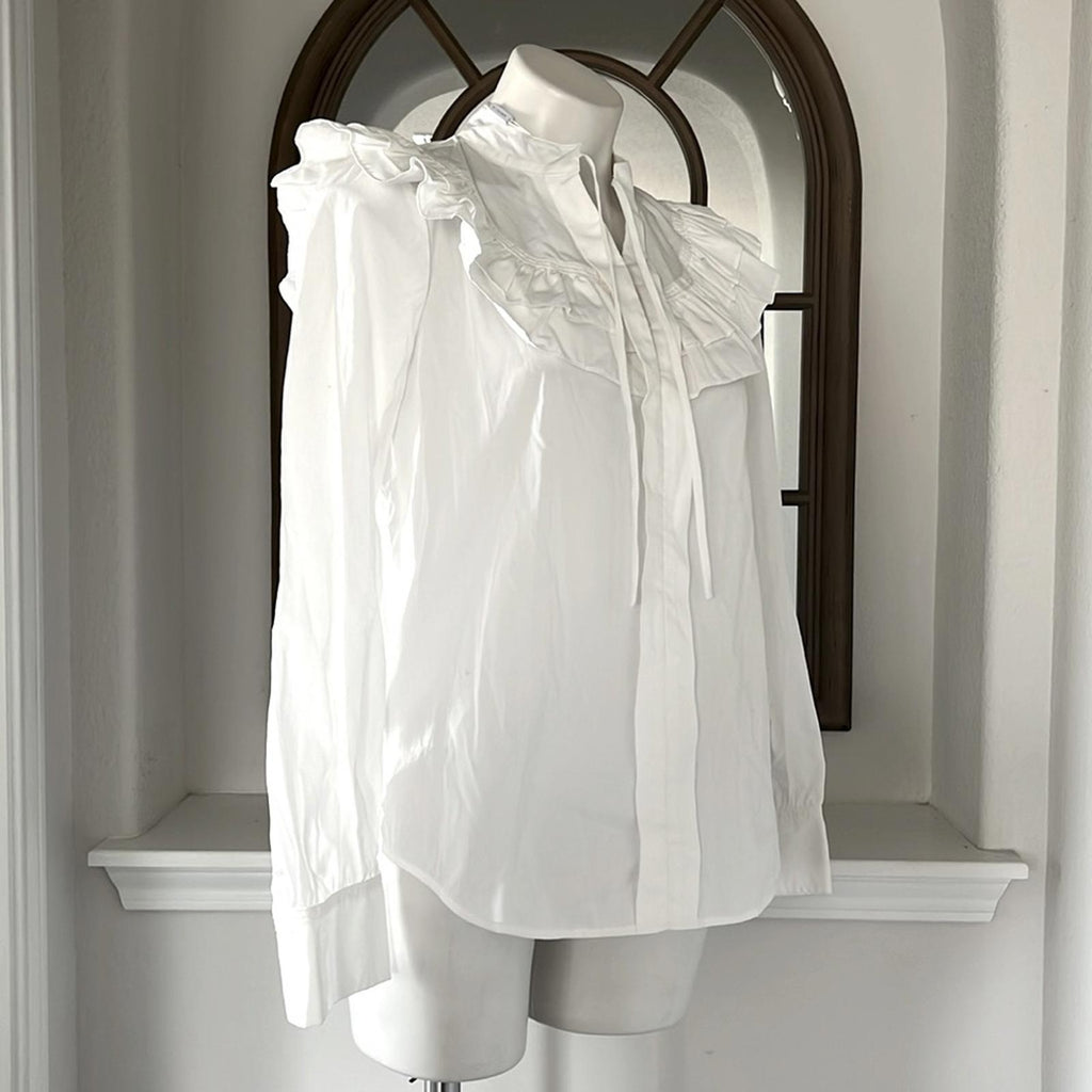 Derek Lam 10 Crosby Renee Ruffle Yoke Cotton Poplin Blouse Size 2 New w/Tag $325