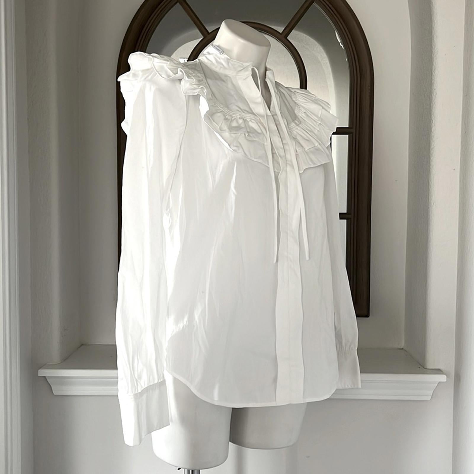 Derek Lam 10 Crosby Renee Ruffle Yoke Cotton Poplin Blouse Size 2 New w/Tag $325
