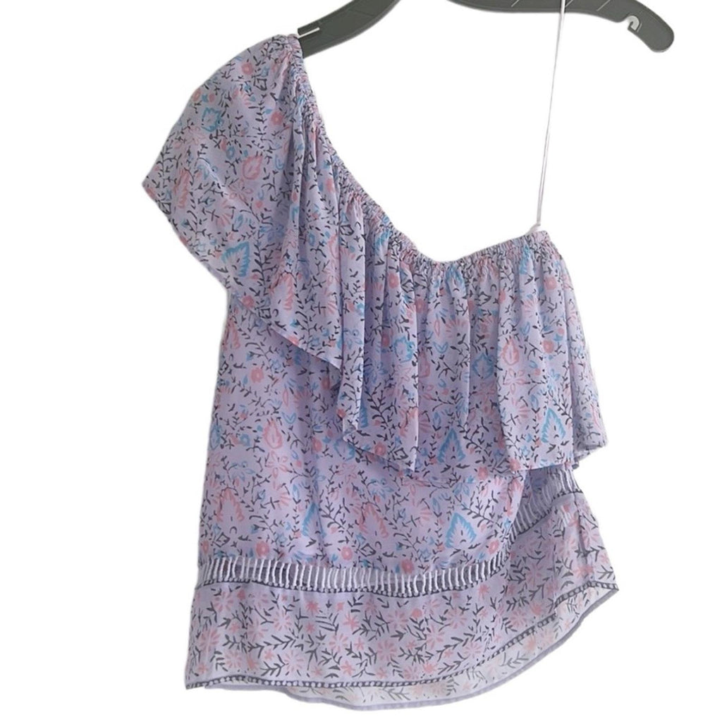 SAYLOR Janice One-Shoulder Ruffle Floral Top, Purple Size XS EXCELLENT! $219