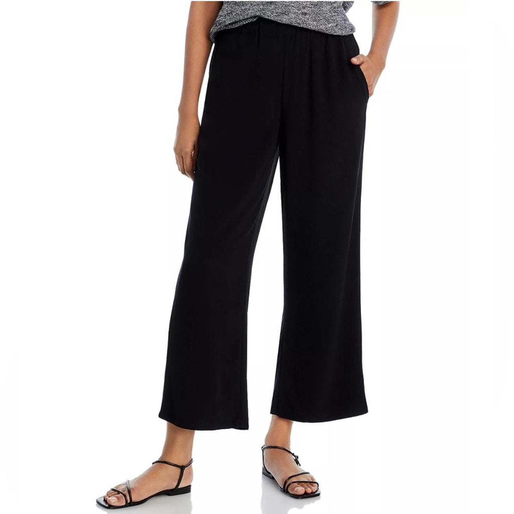 Eileen Fisher Wide Leg Cropped Pants in Black, Size Large New w/Tag Retail $218