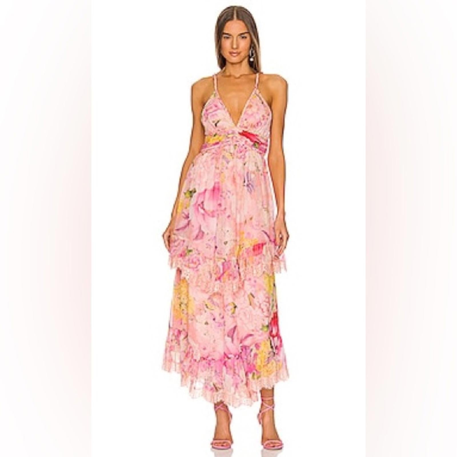 Rococo Sand x Revolve Leona Floral Low Back Maxi Dress in Peach/Pink Size M NWT