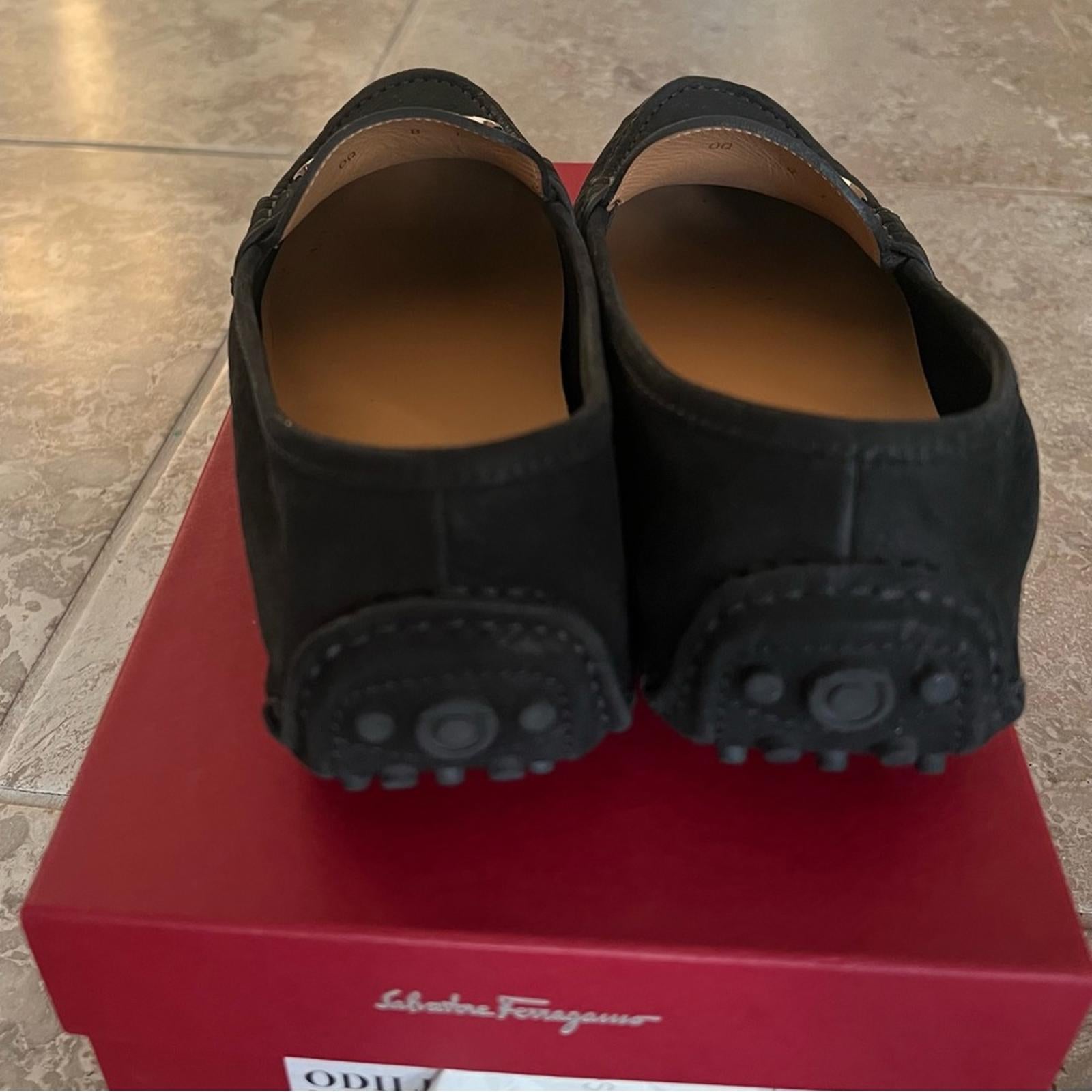 Salvatore Ferragamo Odilia Nubuck Driving Loafers, Black Size 8 EXCELLENT!