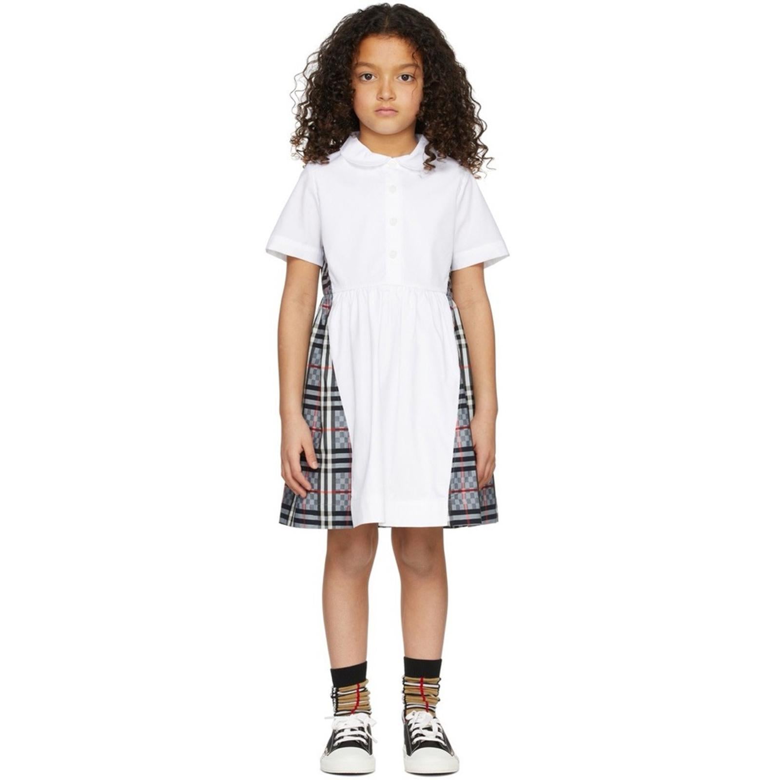 Burberry Chequerboard Panel Stretch Cotton Polo Shirt Dress, Size 12Y New w/Tag
