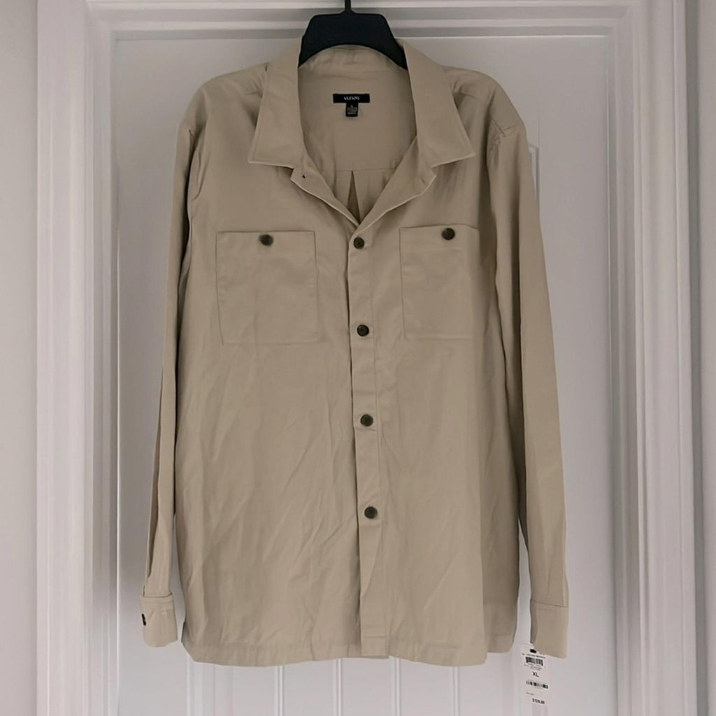 Alfani Men's Regular-Fit Beige Long-Sleeve Twill Overshirt, NWT, Size XL $120