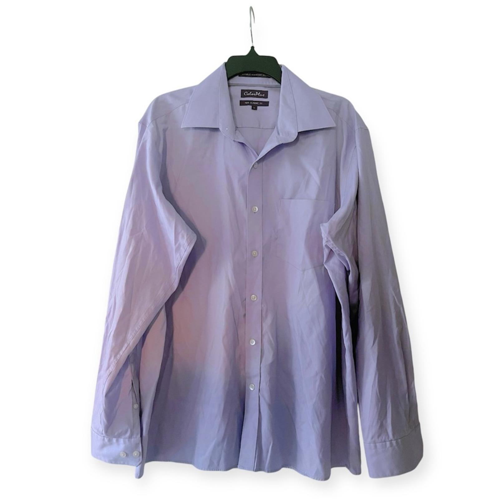NEW ColorPlus Wrinkle Resistant Lavender Dress Shirt, Neo Classic Fit Size L