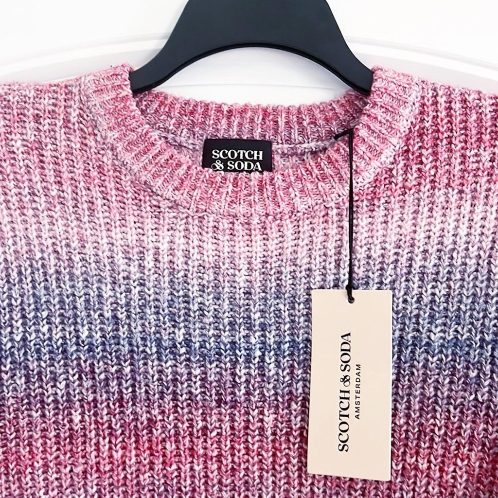 Scotch & Soda Gradient Cotton-Blend Crewneck Sweater in Blue Combo Size L NWT
