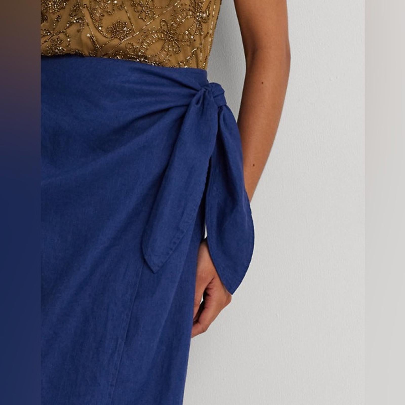 Lauren Ralph Lauren Linen Wrap Midi Skirt in Indigo Sail, Size 4 New w/Tag