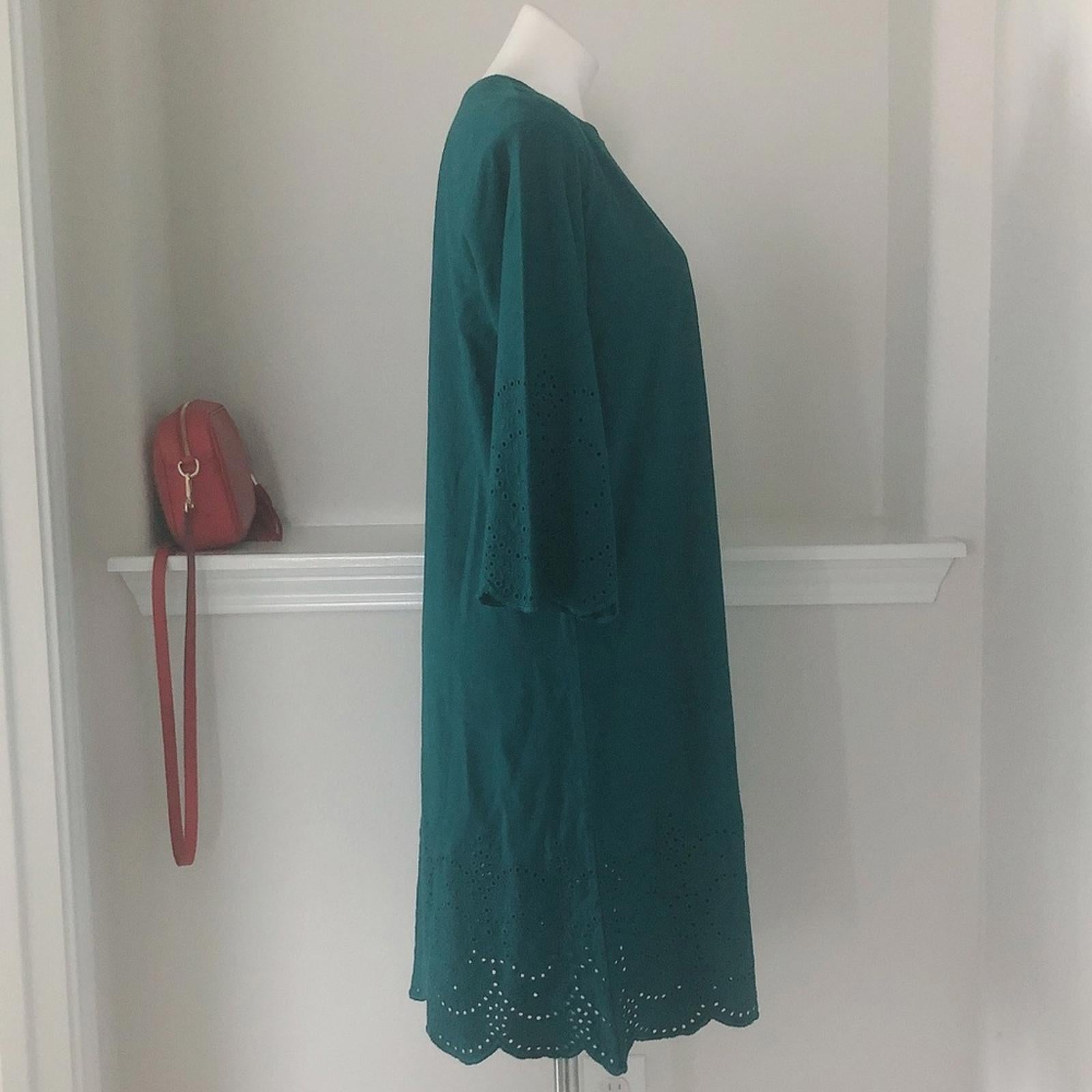J. Jill Pacific Eyelet Long Sleeve Dress in Green, NWT, Size M