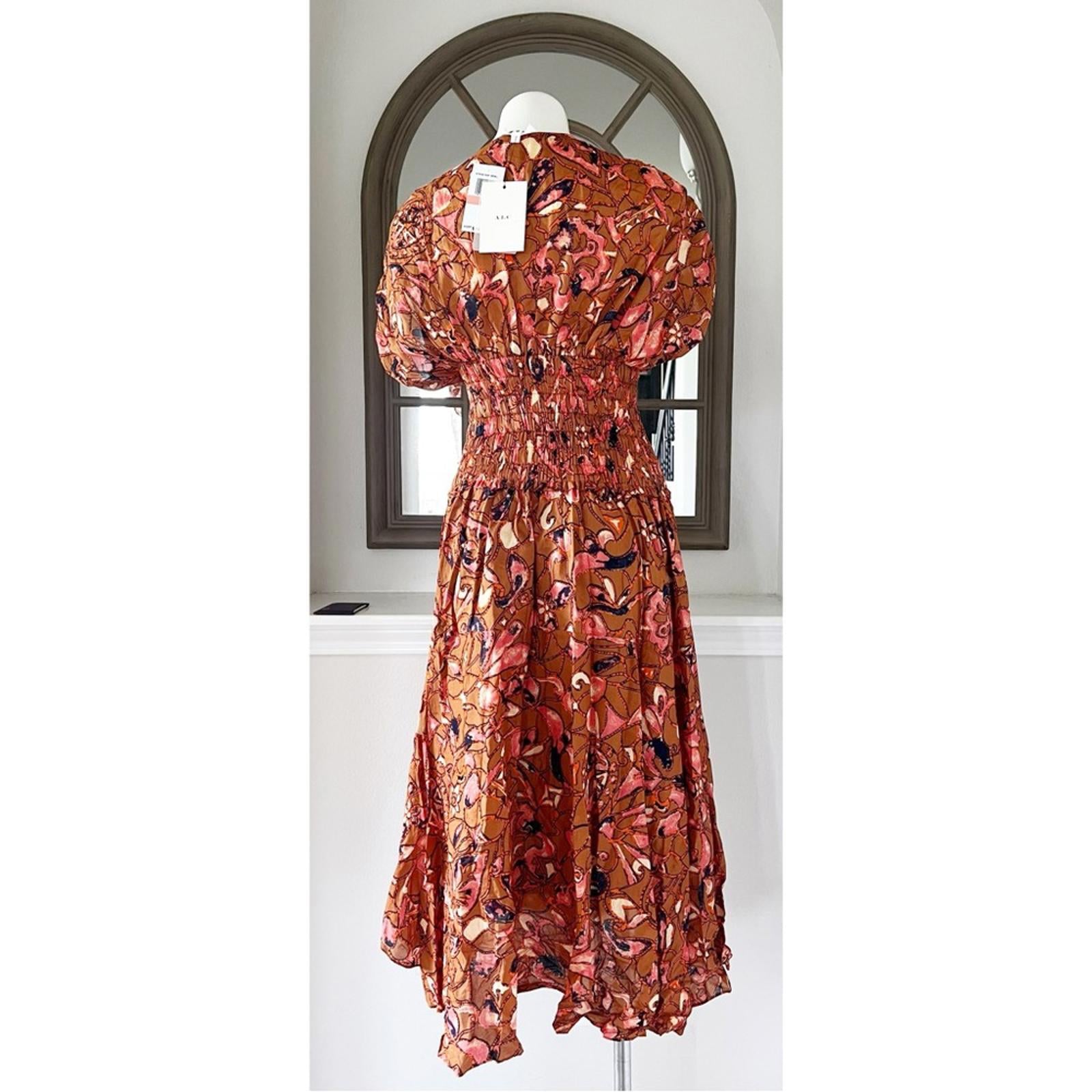 A.L.C. Lucia Floral V Neck Smocked Waist A-Line Midi Dress, Size 2 New w/Tag