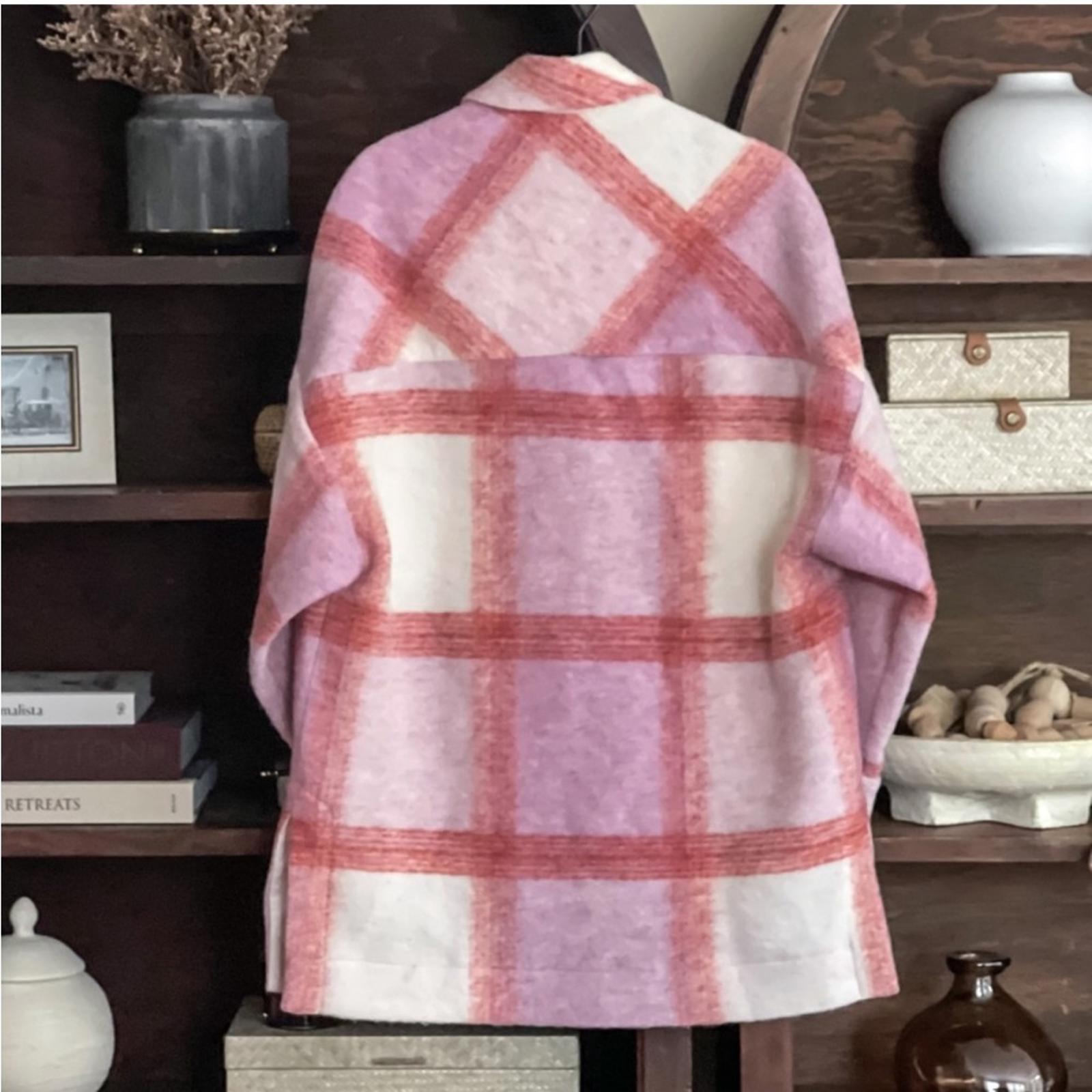 NWT IRO Lemina Check Plaid Oversized Shacket Jacket, Mixed Pink Size 34/XS $435