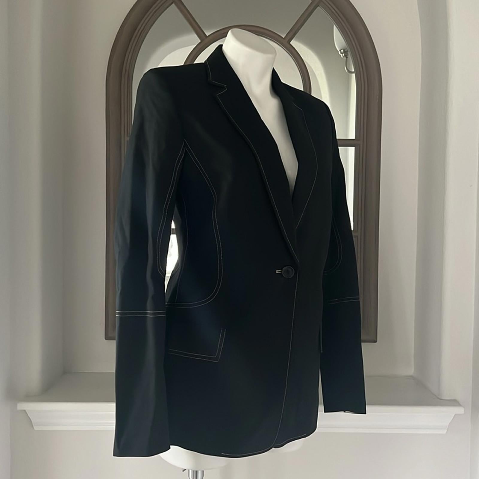 Helmut Lang Contrast Stitch Blazer, Black, Size US4 | UK8 New w/Tag Retail $495
