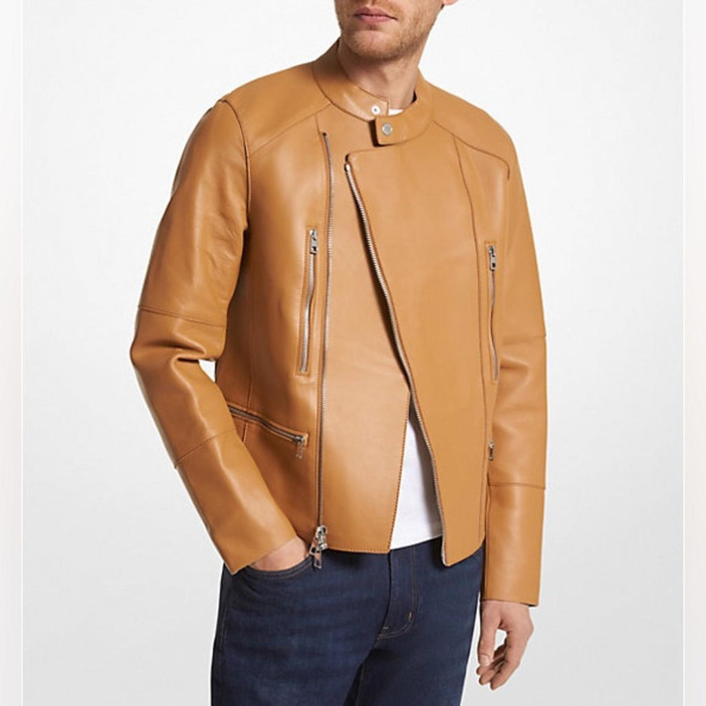 Michael Kors Men’s Nappa Leather Moto Jacket in Peanut/Tan, NWT, Size M $898