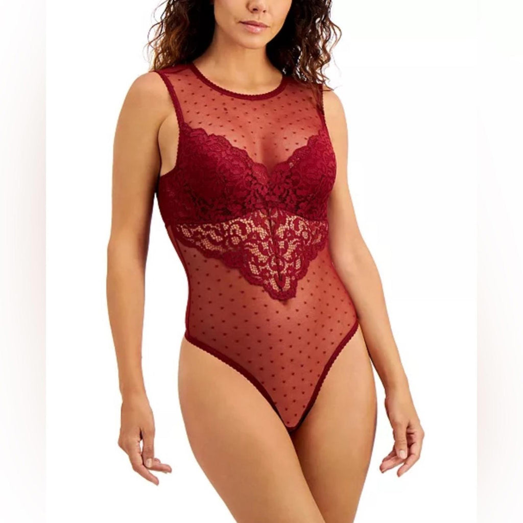 INC Cupped Swiss Dot Thong Bodysuit in Washed White, Size XL, New w/Tag