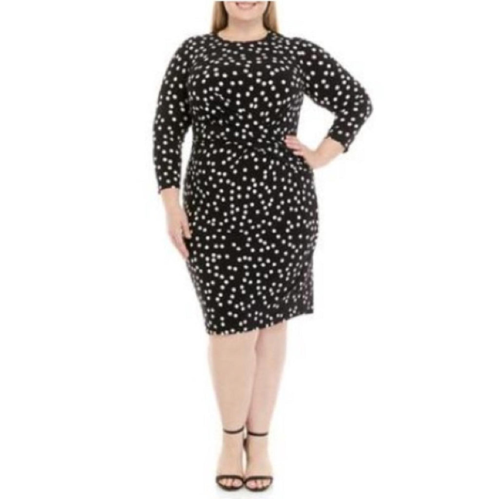Anne Klein Women’s Plus Polka Dot 3/4 Sleeve Cocktail Dress in B/W, NWT, Size 2X