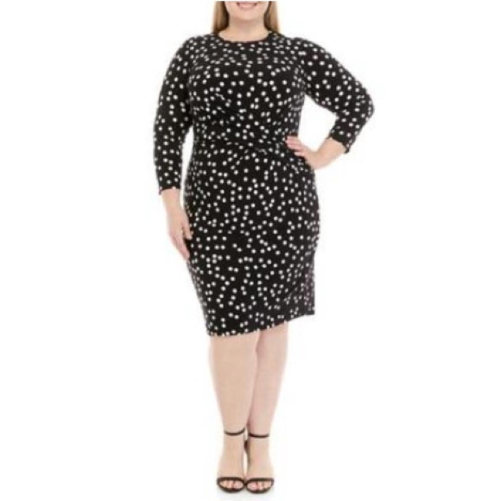 Anne Klein Women’s Plus Polka Dot 3/4 Sleeve Cocktail Dress in B/W, NWT, Size 2X