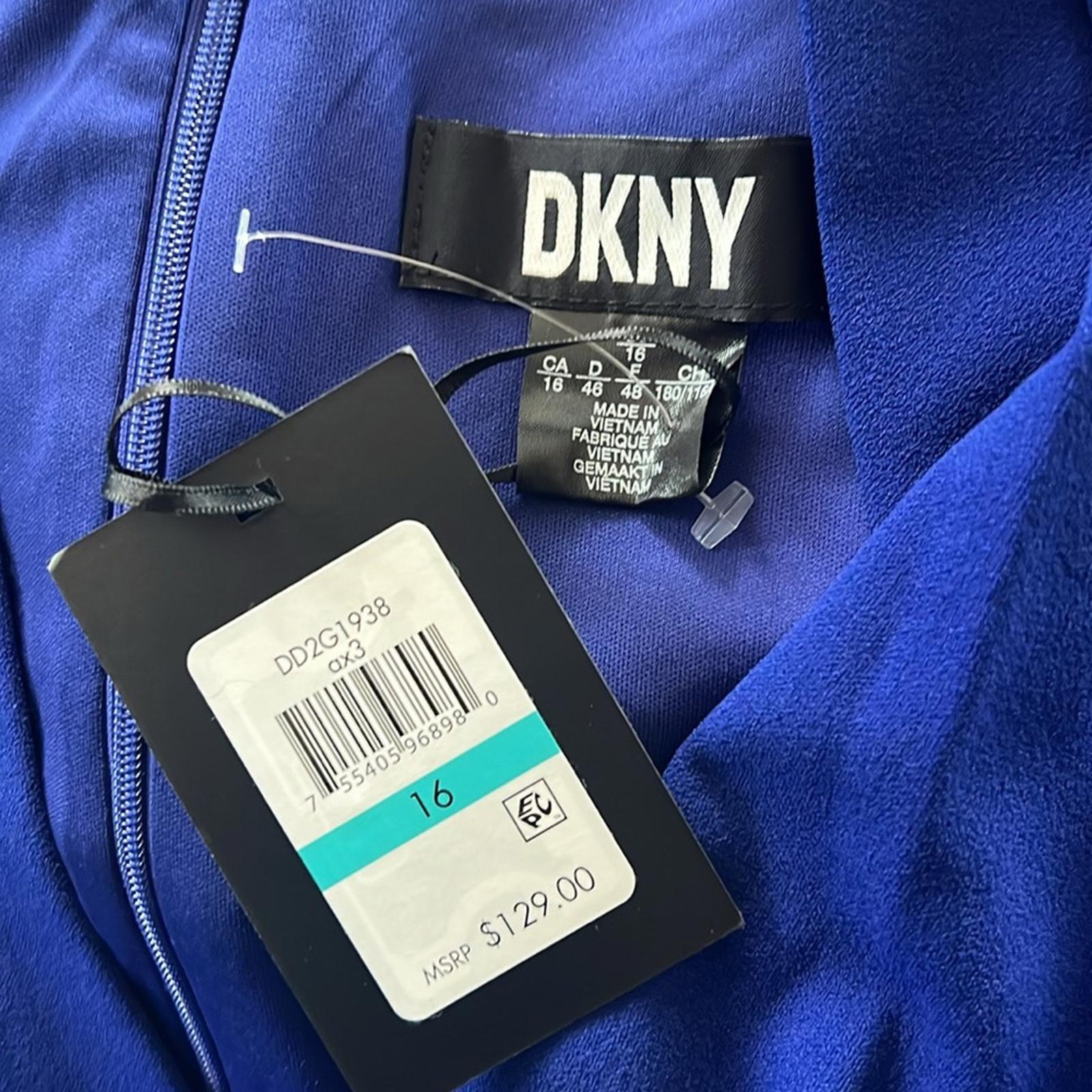 DKNY V-Neck Flutter Sleeve Sheath in Berry Blue, Size 16 New w/Tag
