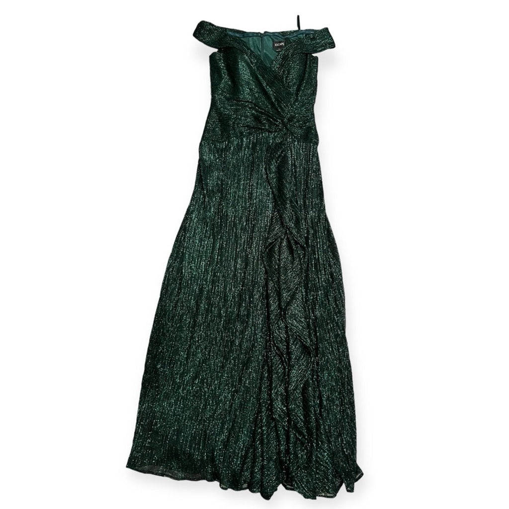 NEW XSCAPE Off-the-Shoulder Pleated Metallic Gown, Green Size 8 New w/Tag $269