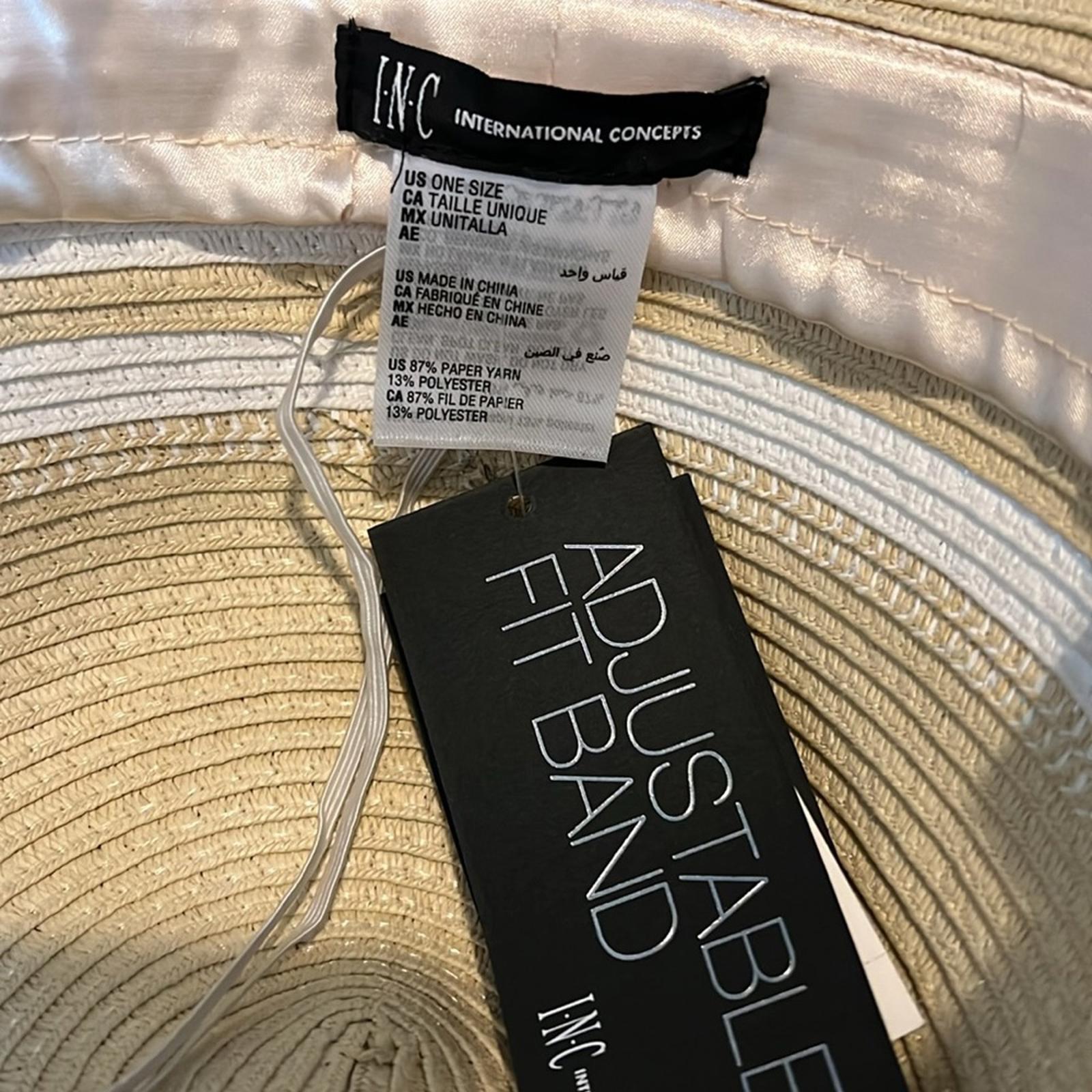 INC Striped Packable Panama Hat, Light Natural, One Size New w/Tag Retail $44.50
