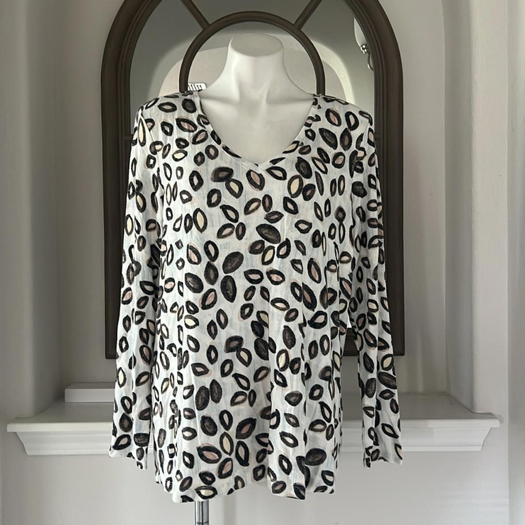 New NIC+ZOE Tossed Neutrals Printed Long Sleeve Tee, Size XL New w/Tag