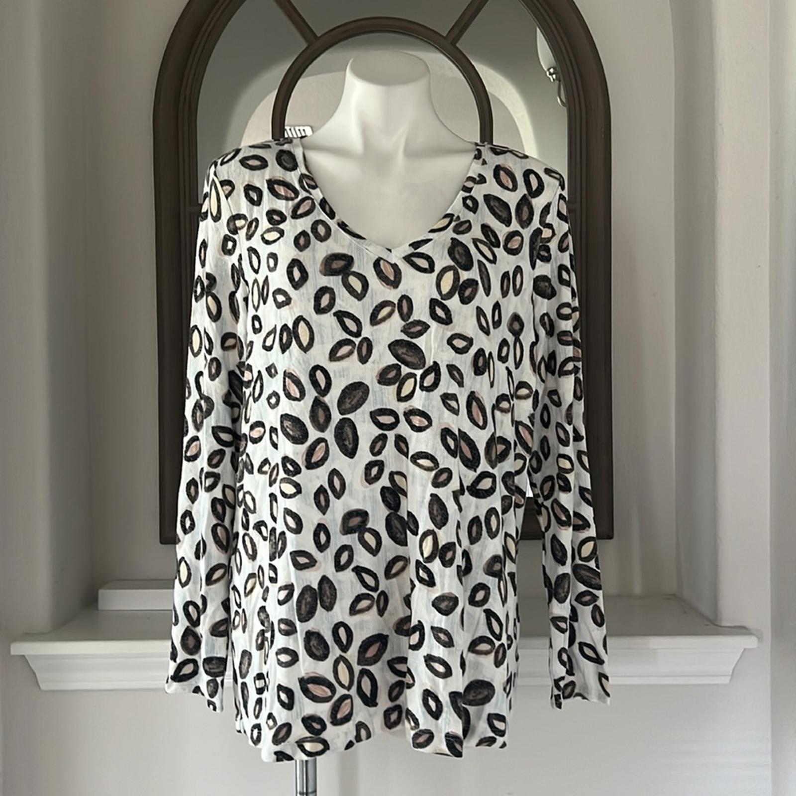New NIC+ZOE Tossed Neutrals Printed Long Sleeve Tee, Size XL New w/Tag